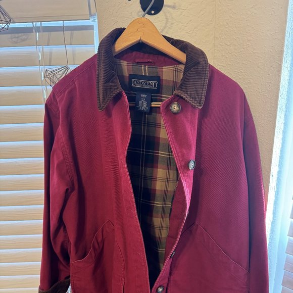 Lands' End Barn Coat Red with Flannel Plaid Lining - Picture 3 of 5